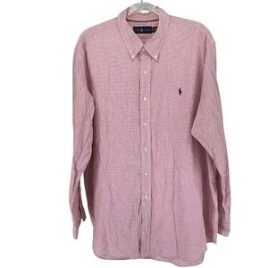 Ralph Lauren Button Down Shirt Men's XXL Orange Blue Plaid Long Sleeve Preppy